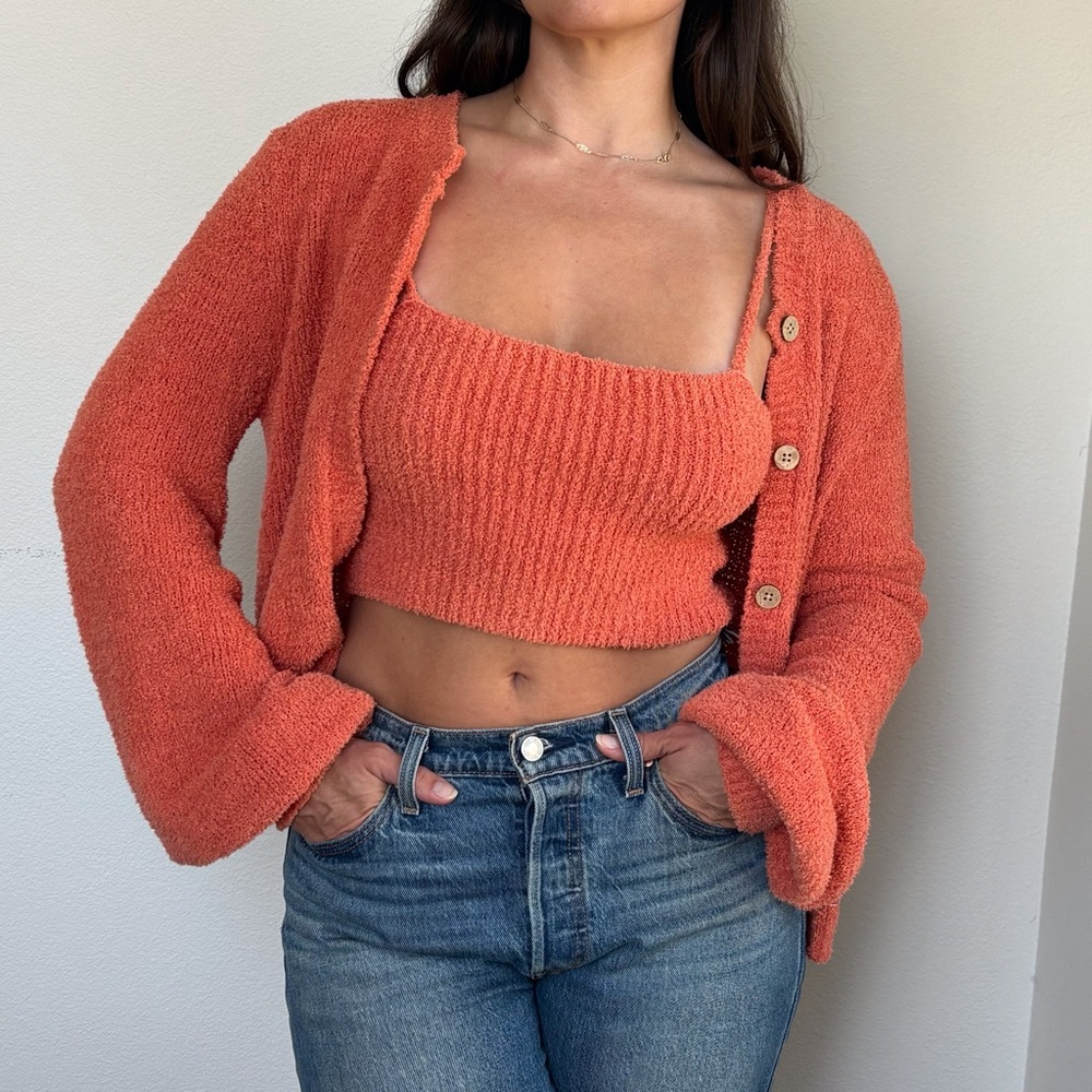 Free People Hailee Cardi Set - Sunset Coral 🍊